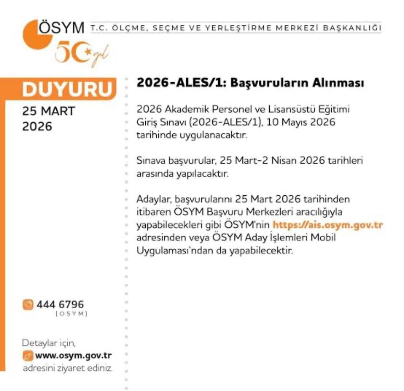 2026/1 ALES Başvuruları Başlamıştır.